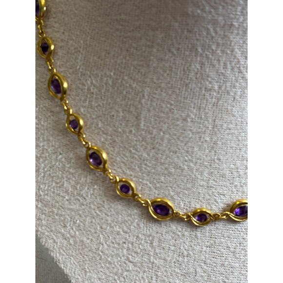 Gold-Tone Necklace With Purple Gemstones - Picture 7 of 12
